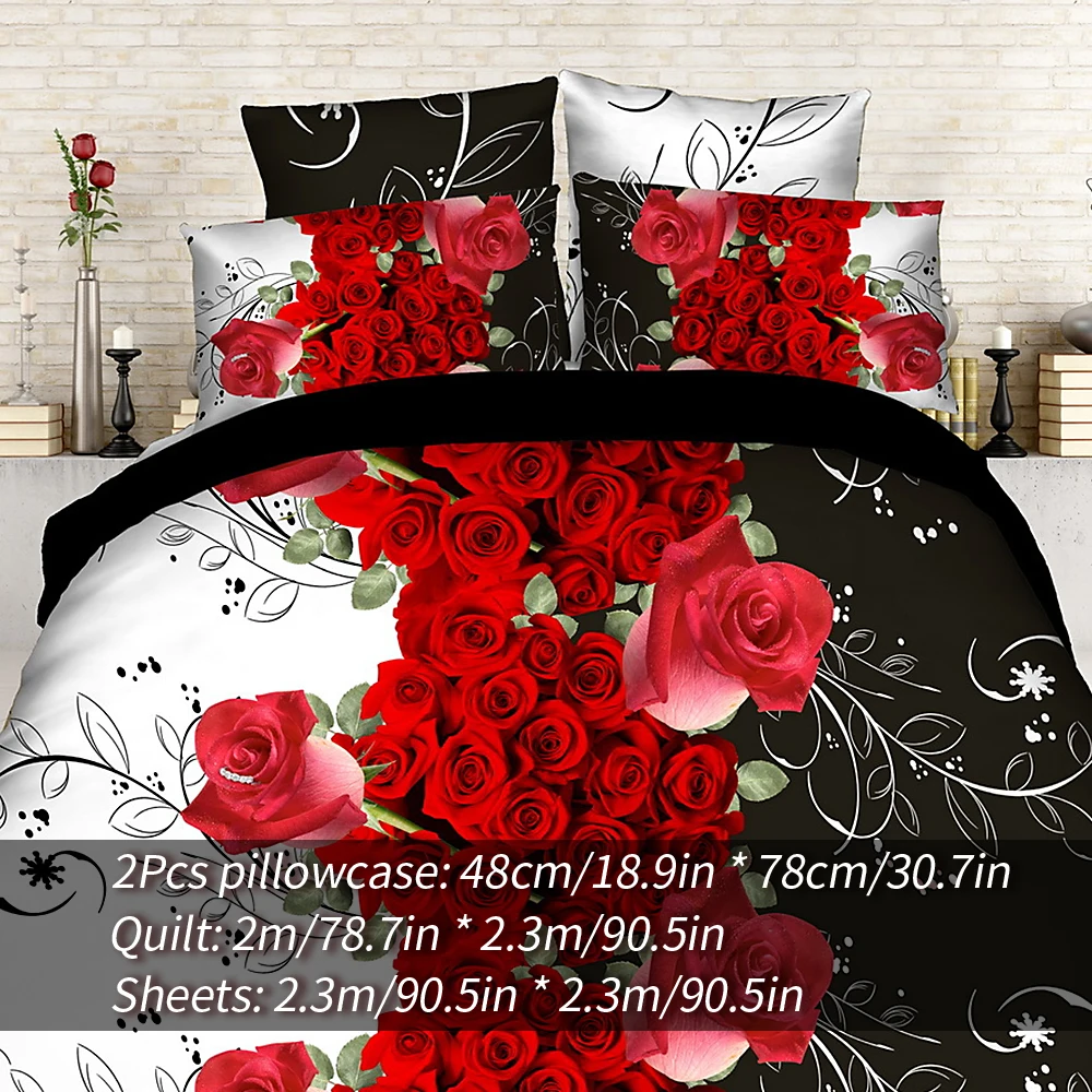 

Classic bedding set print red flower bed linen 4pcs/set duvet cover set Pastoral bed sheet side duvet cover 2020 bed hot