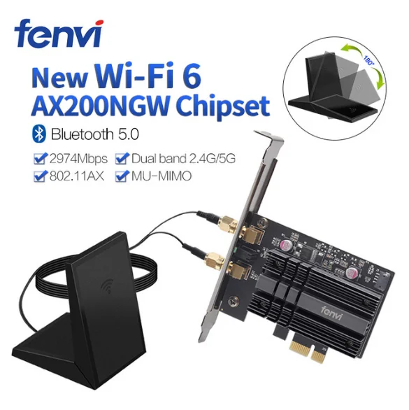 

Dual band 2400Mbps Wifi 6 AX200NGW PCI-E 1X Wireless Adapter 2.4G/5Ghz 802.11ac/ax Bluetooth 5.0 For AX200 Network Card