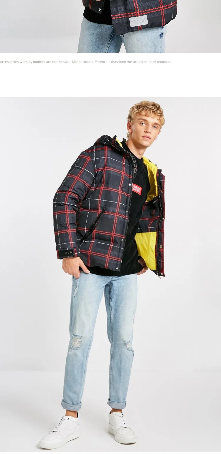 JackJones мужской зимний плед печатных теплый с капюшоном пуховик 218312534