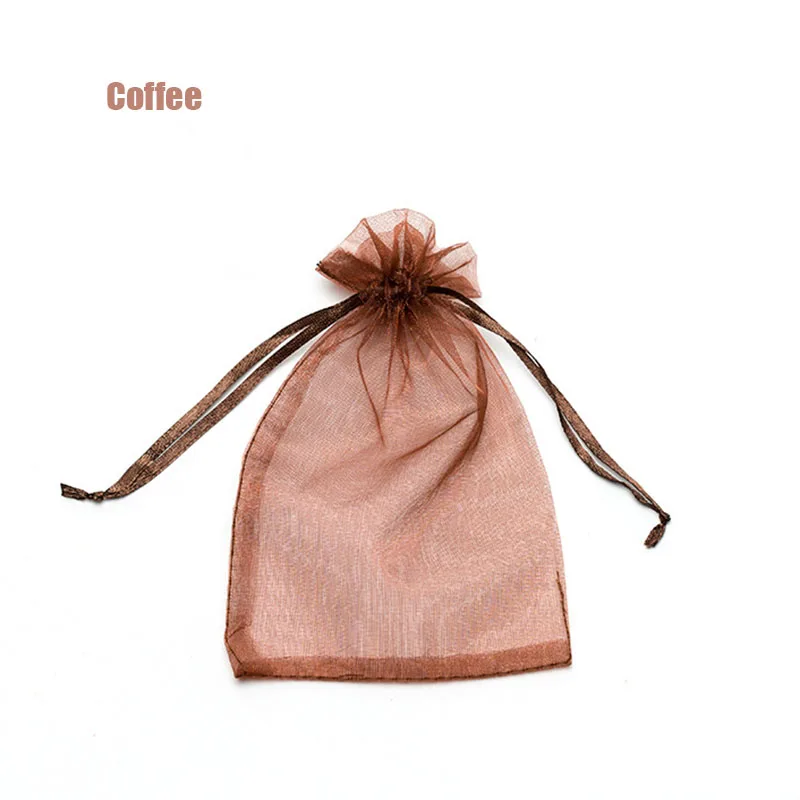coffee 100 шт., 22 цвета, 7x9, 9x12 см, 10x15, 13x18 см, сумки из органзы, упаковка для ювелирных изделий, сумки для свадебной вечеринки, упаковка для ювелирных изделий, дисплей и пакеты - Цвет: coffee