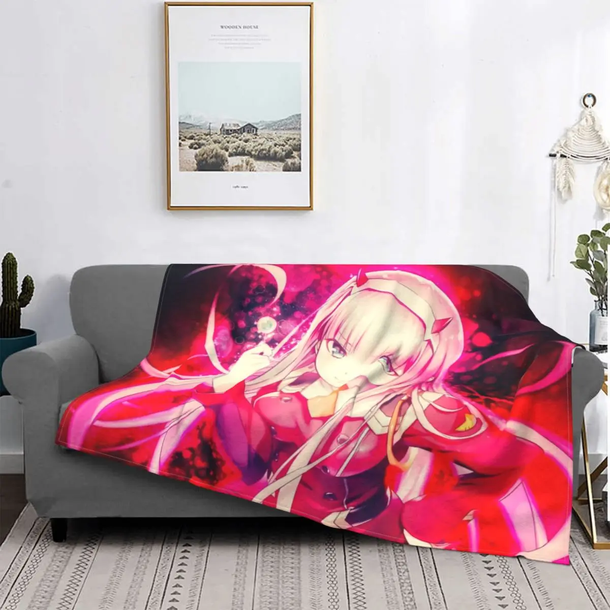 

Zero Two Darling In The Franxx Blanket Flannel Spring/Autumn Anime Portable Warm Throw Blanket for Bedding Car Bedding Throws