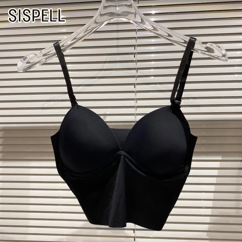 

Женский топ без рукавов SISPELL, черный однотонный минималистичный топ с V-образным вырезом, осенняя модная одежда, 2021
