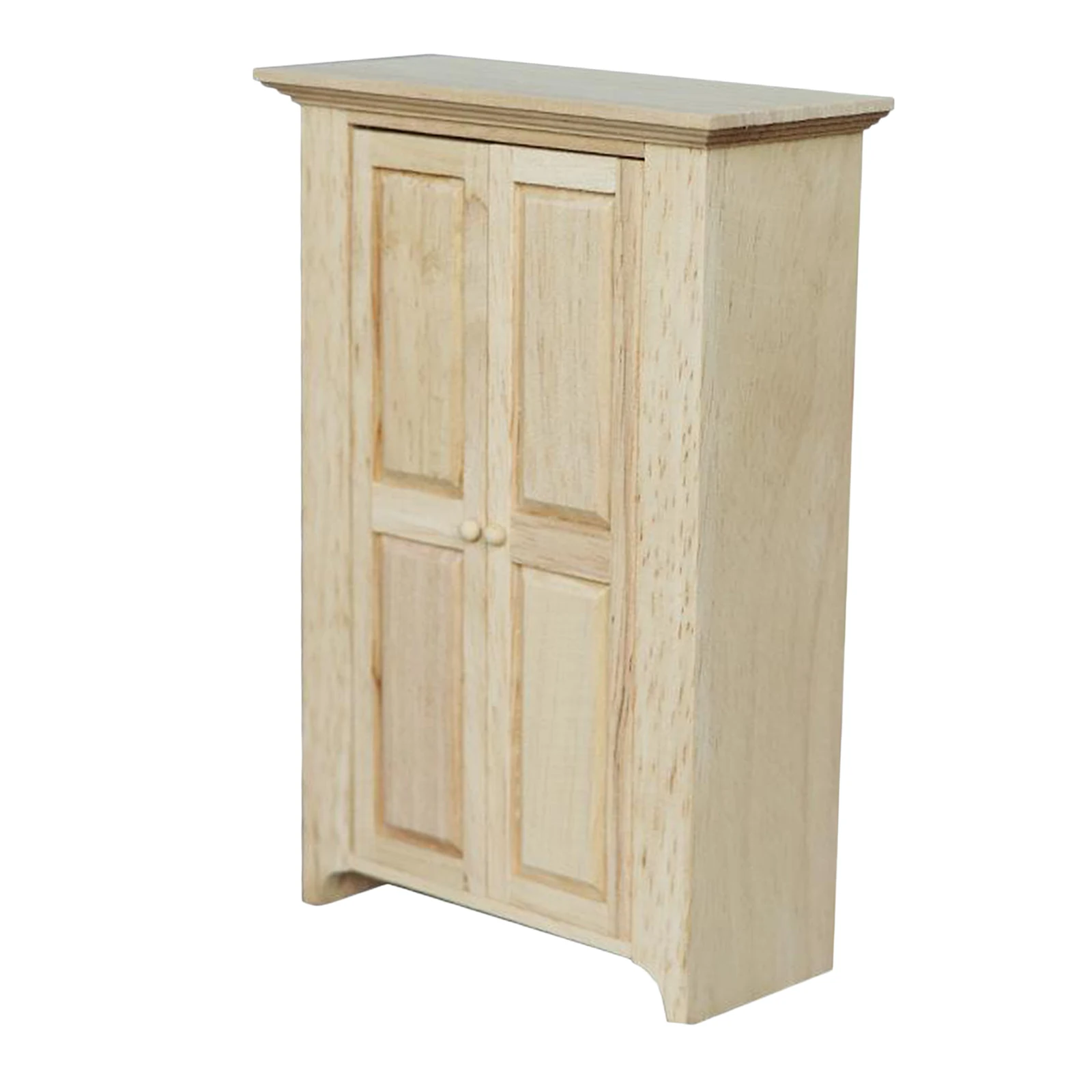 

1/12 Scale Dolls House Rural Vintage Wooden Miniature Unpainted Wardrobe Bedroom Furniture Mniature Toy