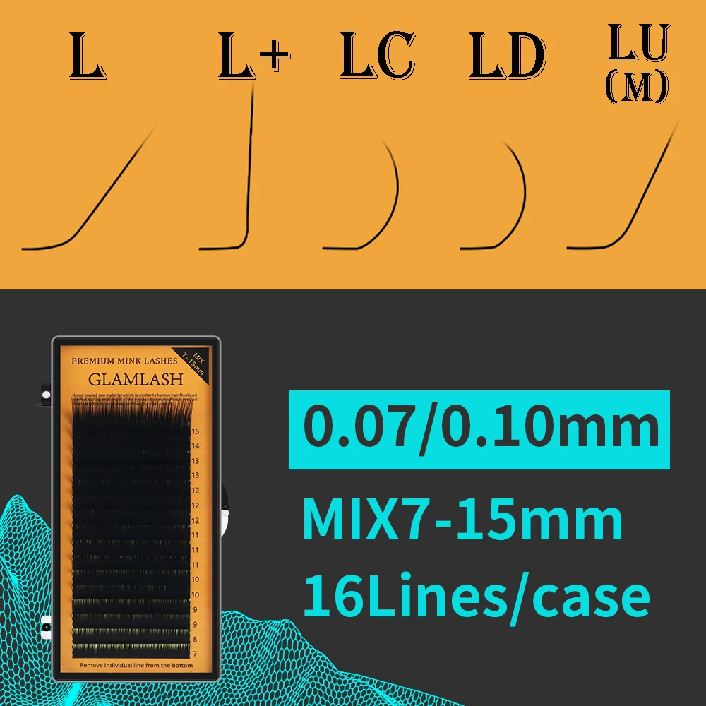 Норковые ресницы для макияжа L + LC LD LU M Curl 7 ~ 15 мм Mix 16 рядов/Чехол норковые