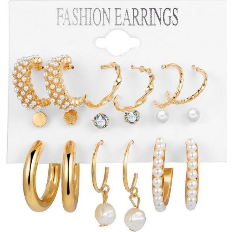 

Fashion Pearl Zircon 9-piece Set Earrings for Women Jewelry Personality Gift
