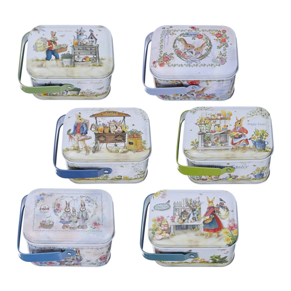 

6pcs Easter Candy Box Tinplate Gift Decorative Box Candy Cases Packing Jar