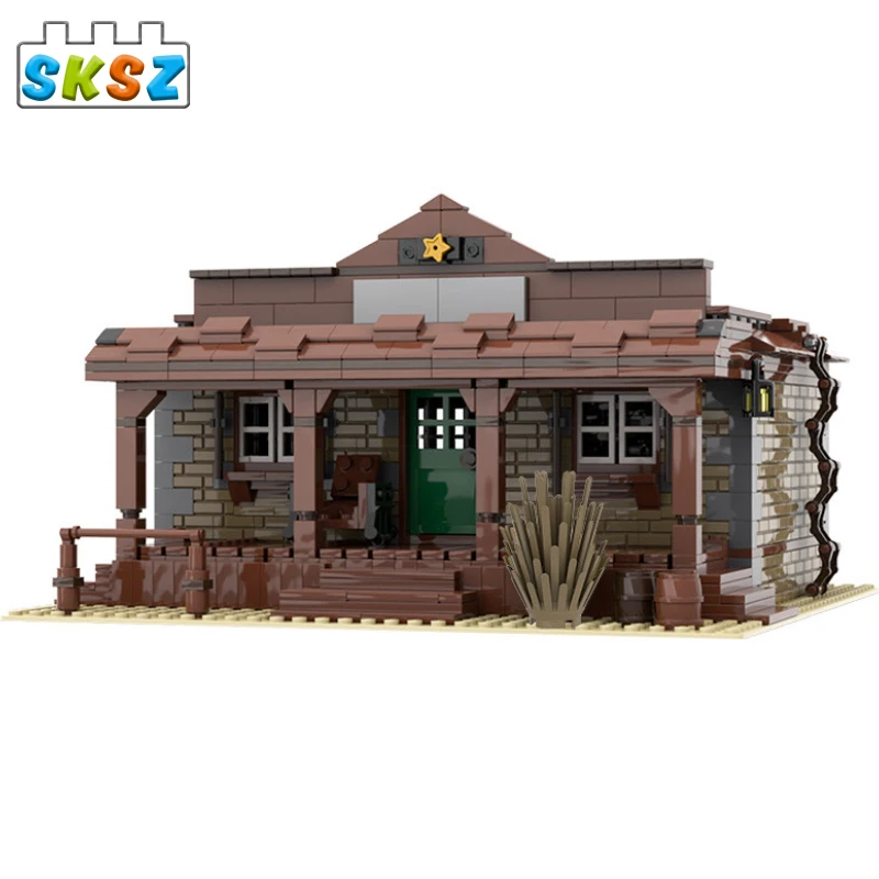 

Moc Modular Western Sheriff's Office Building Blocks Station Architecture Model Diy Bricks Constructor Toy Educational Toys Gift