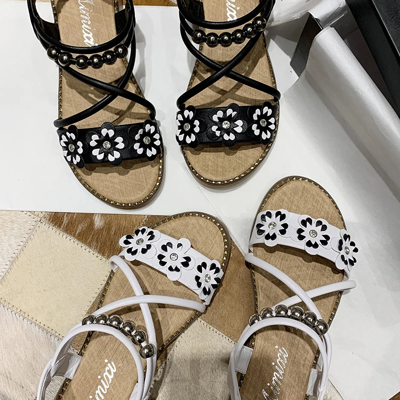 

Women's Flat Sandals Ethnic Style Flower Peep Toe Women Sandals Summer Casual Light Comfortable Non-slip Fashion Beach Slippers