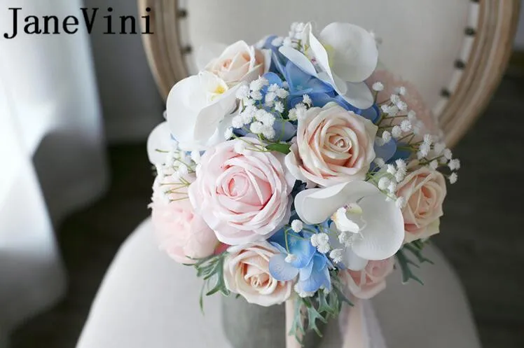 JaneVini искусственный Орхидея Свадебный букет шампанское Розовые розы Брошь