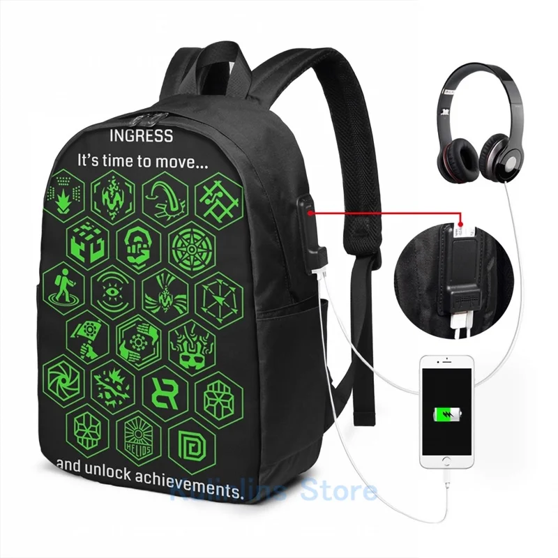 Забавная графическая печать достижения Ingress просвещенный рюкзак с USB-зарядкой