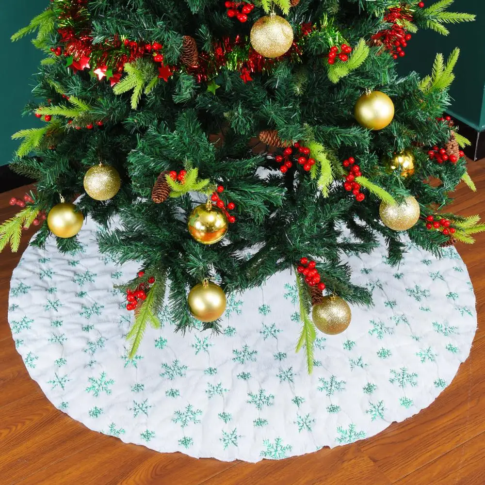 

Белая, красная юбка на рождественскую елку, плюшевая вышивка, снежинка, блестки, складное украшение на рождественскую елку, напольный коври...