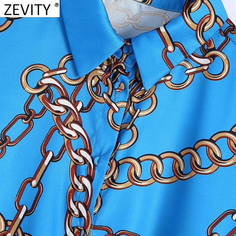 Zevity 2022 Женская винтажная блузка с принтом цепей Повседневная приталенная