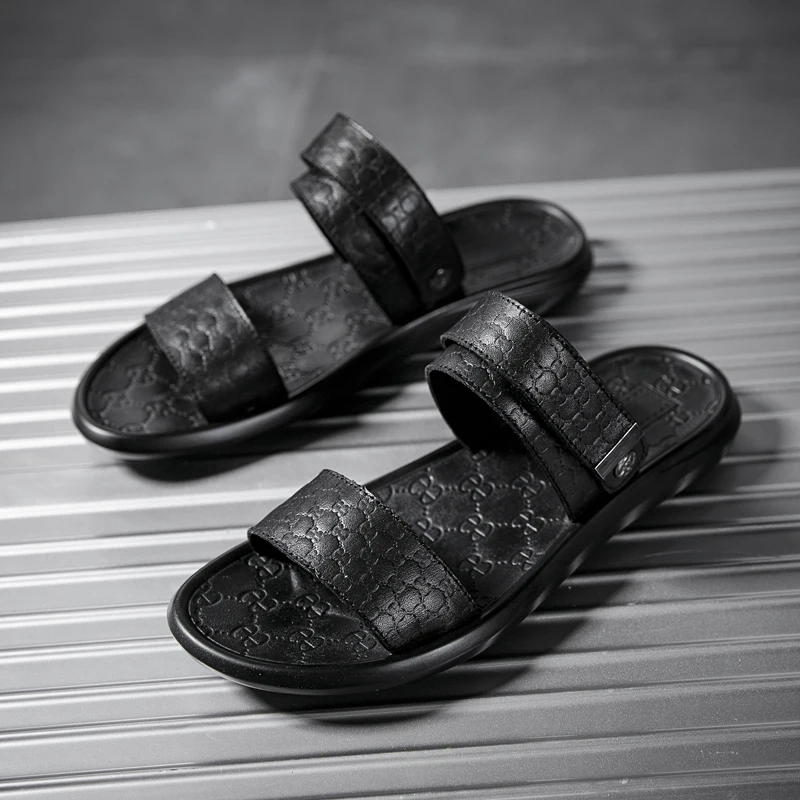 Мужские летние сандалии Пляжные Шлепанцы из натуральной кожи Роскошная дышащая