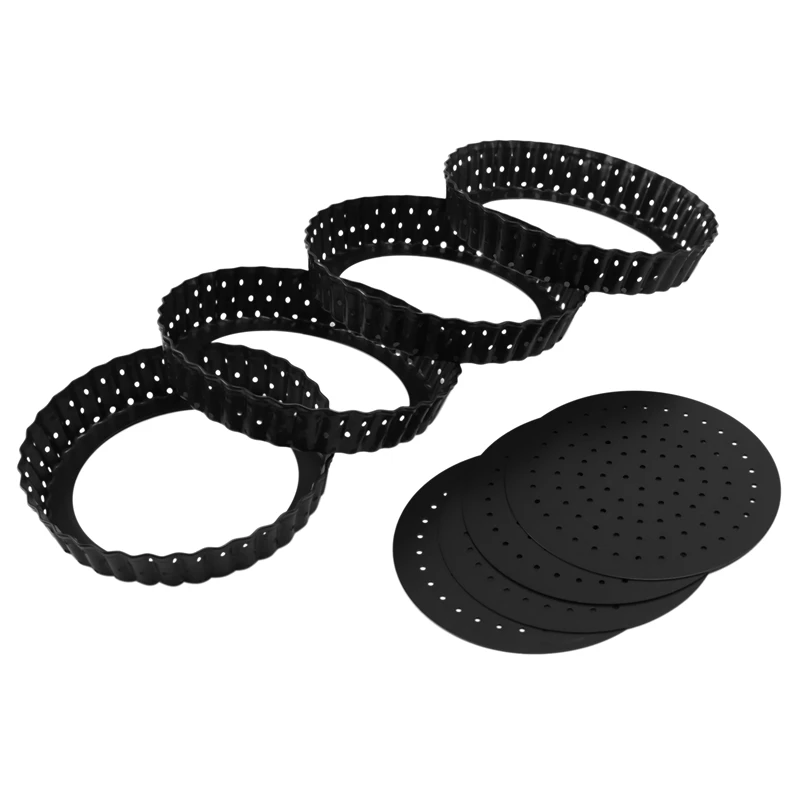 

4 Pack Quiche Tart Pan,5 Inch Round Perforated Pizza Baking Tray Non-Stick Tart Tin with Holes for Cakes,Pies,Quiches