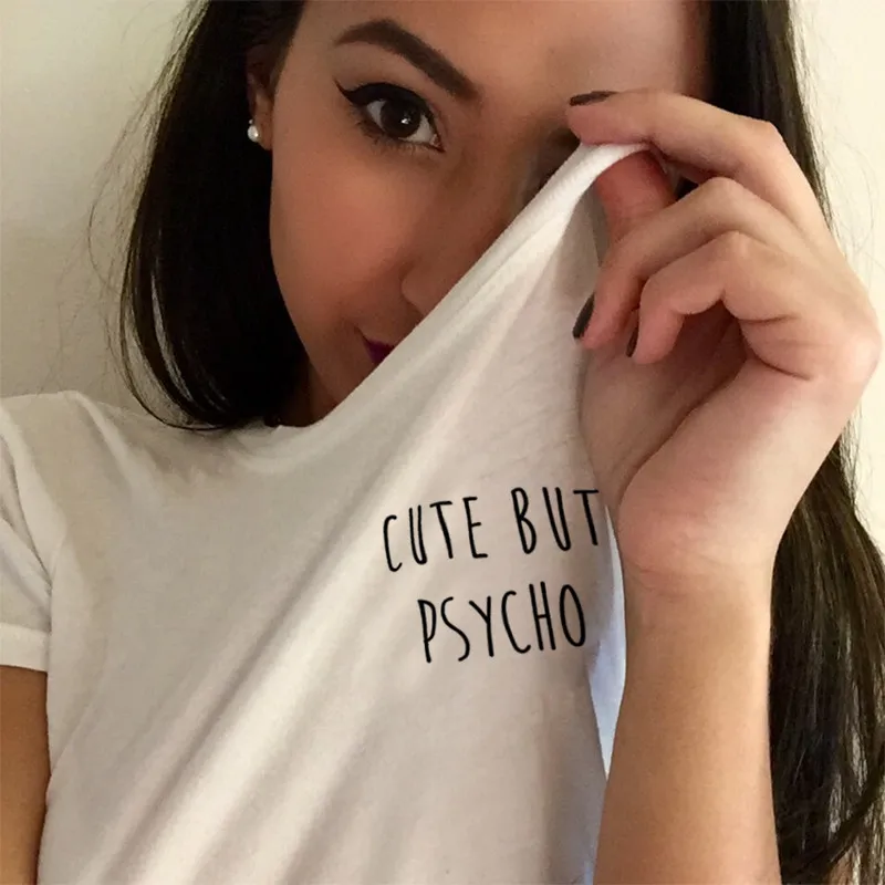 

2020 Funny Shirt Quote Pocket Shirt Tumblr Fashion T-shirt Women Cute Casual Tees Instagram Shirt CUTE BUT PSYCHO Shirt Tee