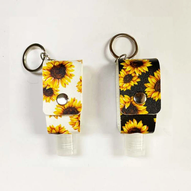 

30ml Sunflower Disinfectant Water Bottle keychains Portable Hand Sanitizer Keyring Bag Pendant Shower GelShampoo Bottle Keychain