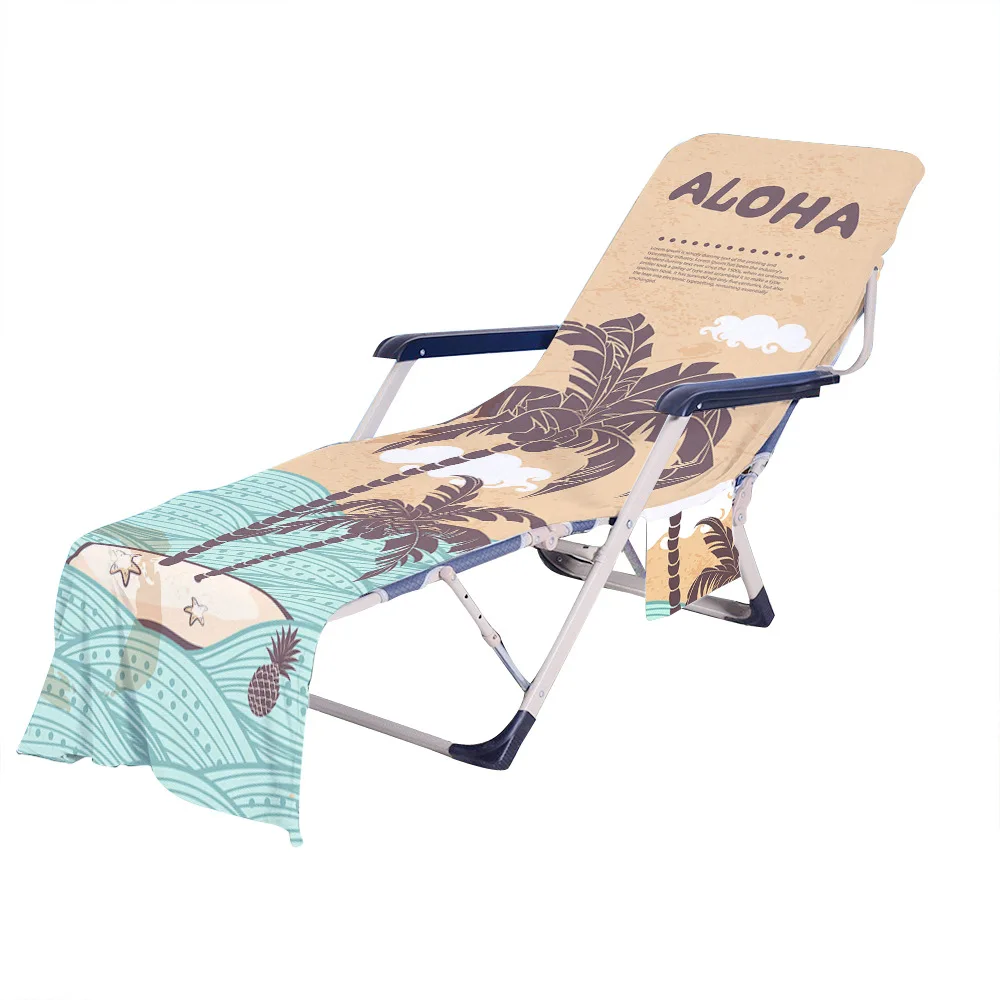 

Beach Chair Cover Towel with Side Storage Pockets for Pool Sun Lounger Sunbathing Vacation 82.5"x29.5"