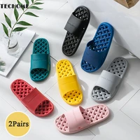 2pairs unisex solid soft bottom slipper sandals fashion bathroom slippers indoor non slip women and men home flat shoes hole