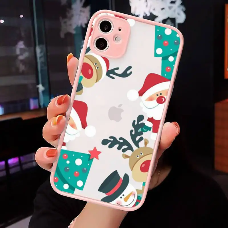 

Merry Christmas Phone Cases Matte transparent For Pink iPhone 12 Mini 11 Pro XR XS Max 7 8 Plus X Back Cover
