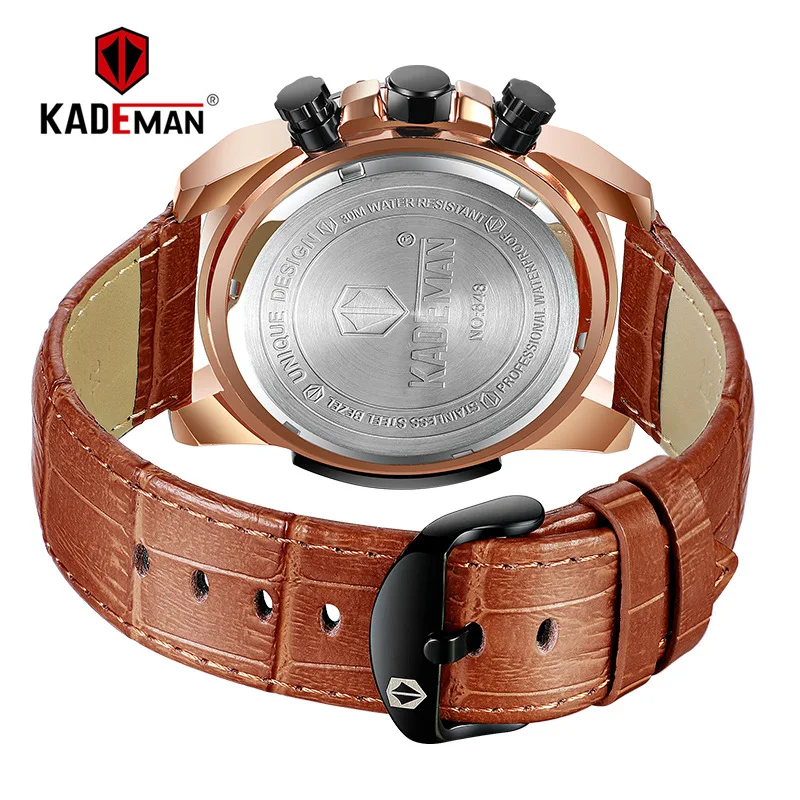 

KADEMAN new multifunctional men's three-eye six-pin calendar sports belt quartz watch 848