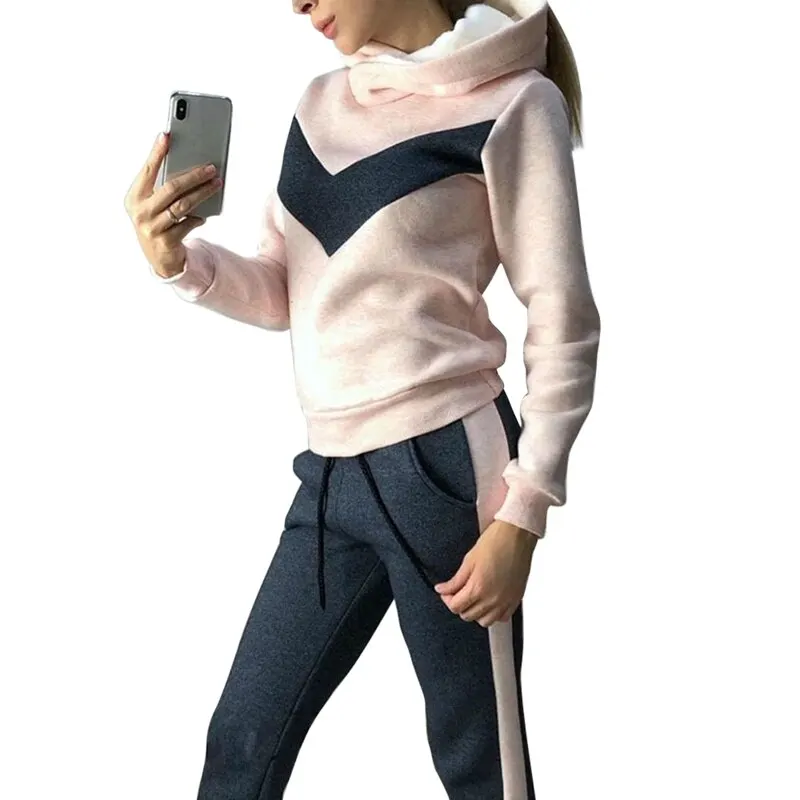 style1-Dark Gray Осенние женские спортивные костюмы, 2 шт., спортивные костюмы плюс бархатные толстовки, свитшоты, штаны, набор для бега, Флисовая теплая плотная спортивная одежда - Цвет: style1-Dark Gray