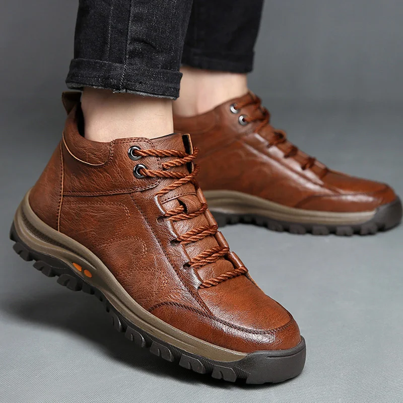 

New Autumn Winter Boots Men Genuine Leather Shoes Thick Sole Cow Leather Male Snow Boots Fashion Brand Mens Ankle Boots A2706