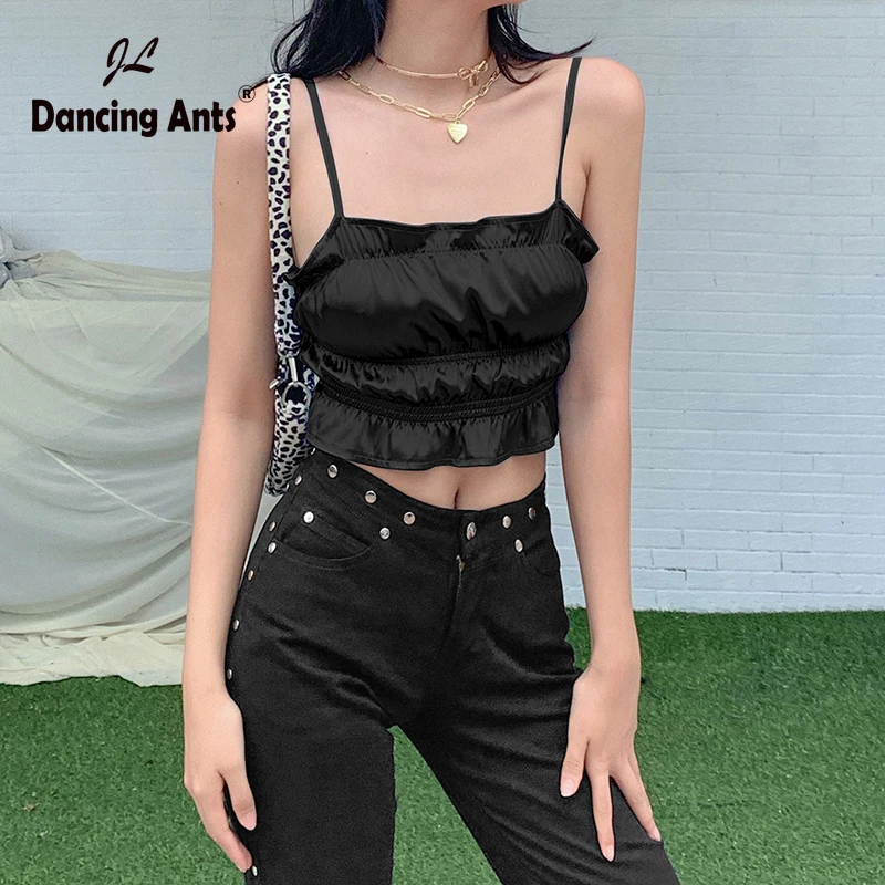 Женский жилет женские топы на бретельках сексуальные короткие атласные