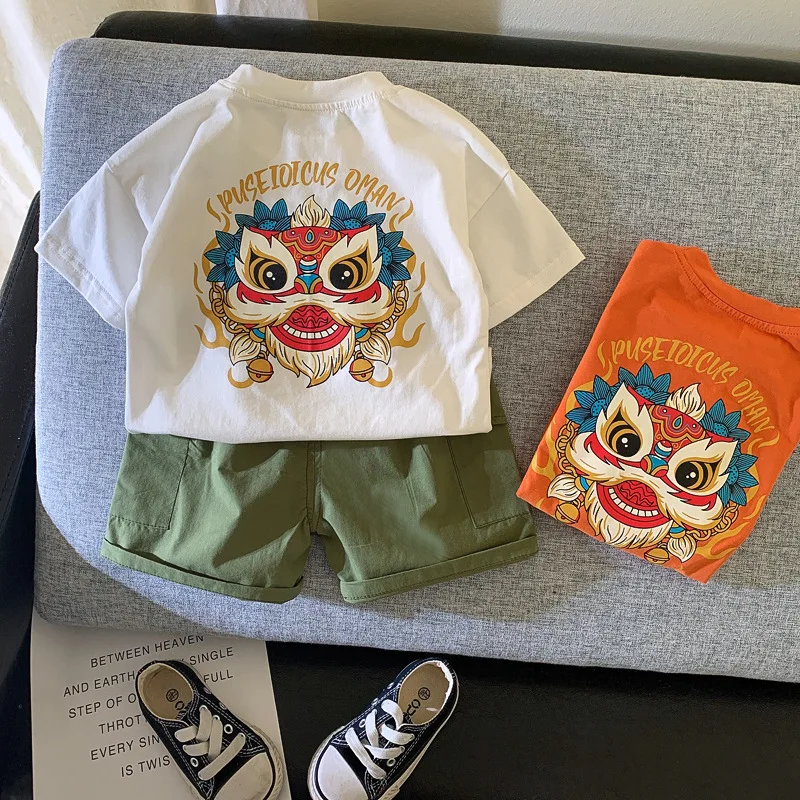 

New Summer Toddler Baby Boy Clothes Suit Infant Girls Cartoon Print T-Shirt +solid Shorts 2pcs Outfits Kids Casual Clothes