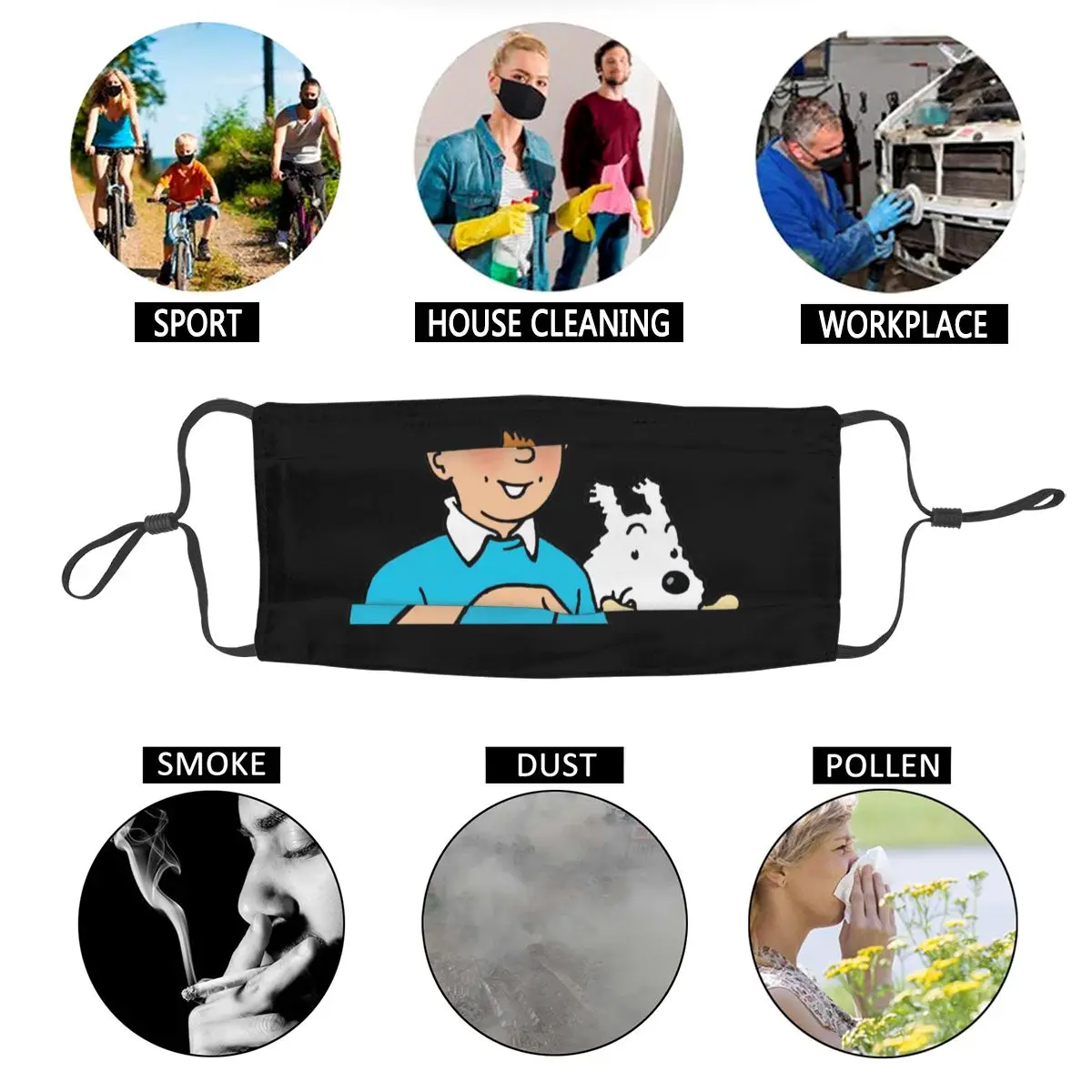 

Tintin And Snowy Vintage Style Mask Anti Bacterial Dust Dustproof