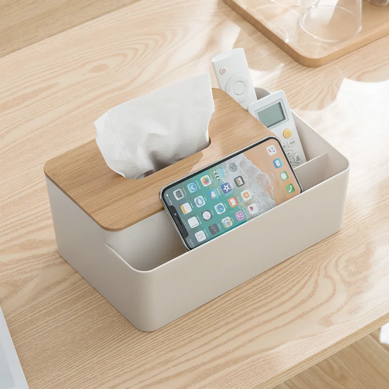 multi functional plastic tissue box with phone slot bamboo wooden cover container storage holder home kitchen accessories free global shipping