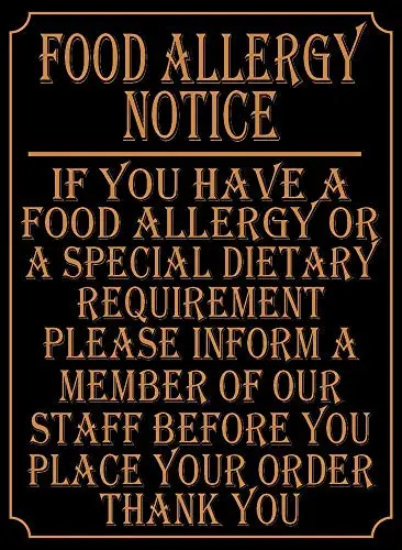 

LHZJ Fashionable Food Allergy Metal Notice Pub Restaurant Take Away Safety Warning Sign Poster 8X12 inchs Metal tin Sign