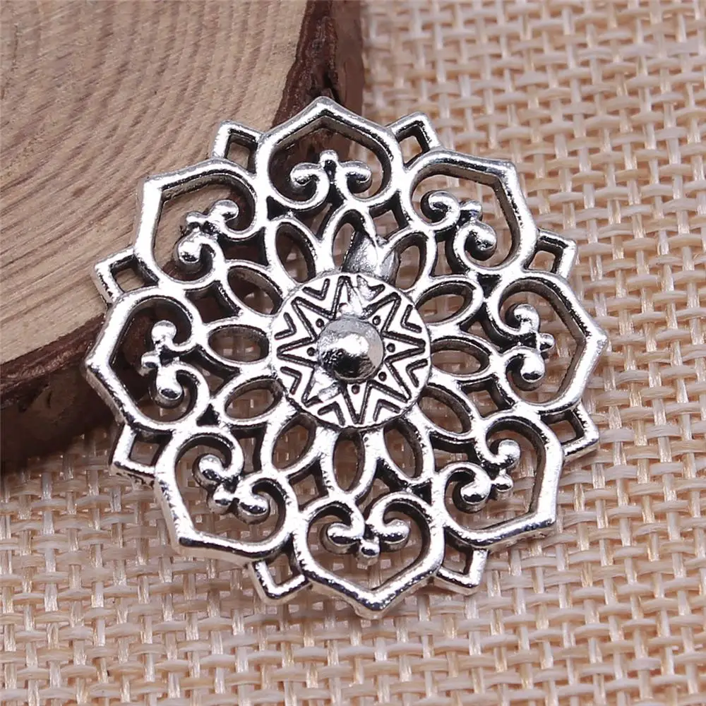 

Handmade Pendants For Jewelry Accessories 5pcs Flower Charms 31x31mm Antique Silver Plated