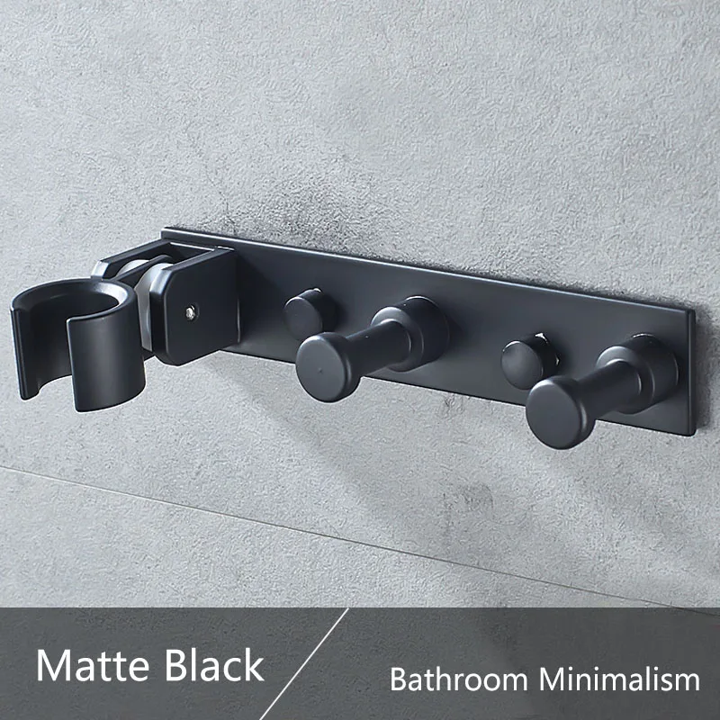 Matte Black Серебряный/черный держатель для ручного душа 2 крючка настенное крепление алюминий гель/дрель держатель для душа и крючки для полотенец комплект аксессуары для ванной комнаты - Цвет: Matte Black