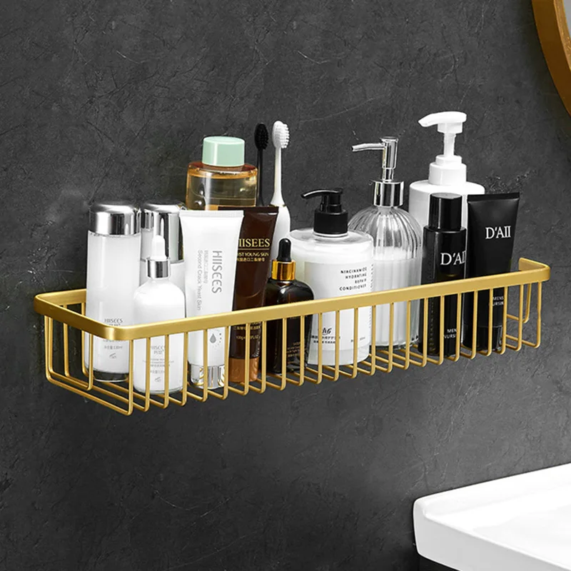 brushed gold aluminum bathroom hardware bathroom shelf storage organizer rack holder bathroom shower shampoo soap cosmetic shelf free global shipping