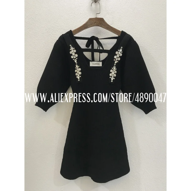 

Handmade rhinestone beaded 2021 high-quality women's sexy bag hip slim stretch knitted dress with waist slimming mini dress