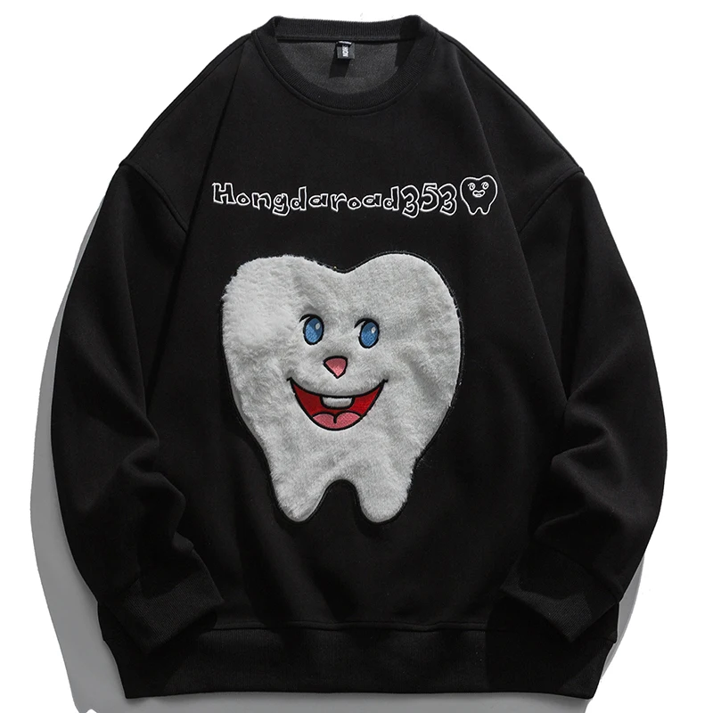 

Autumn Embroidery Cute Anime Sweatshirts Men Crewneck Black Hoodies Fashion Causal Street Baggy Pullovers Clothing Tops Male 5XL