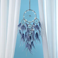 led light gray dream catcher big size dreamcatcher craft with five circle for home decor hand weaving wind chimes wall hanging