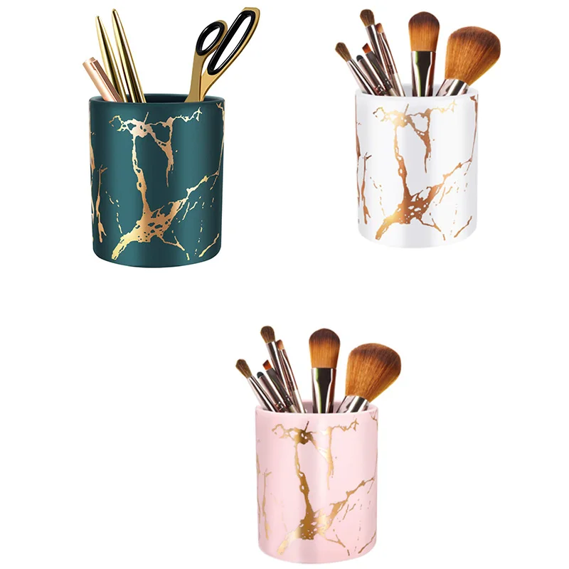 

Держатель для ручек, подставка для письменного стола с мраморным узором, чашка для карандашей для девочек, детский прочный керамический Нас...
