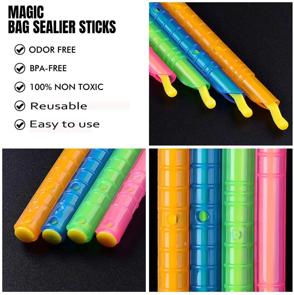 

24PCS Plastic Bag Clip Seal Stick Storage Bag Househoud Sealer Clamp Snack Fresh Food Rod Clip Multifunction Kitchen Tools