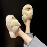 winter fur house slippers woman platform plush indoor non slip slides candy color furry shoes ladies fashion fluffy slippers