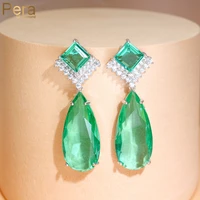pera elegant green cz crystal women luxury banquet party long dangle big pear drop earring silver color jewelry accessories e895
