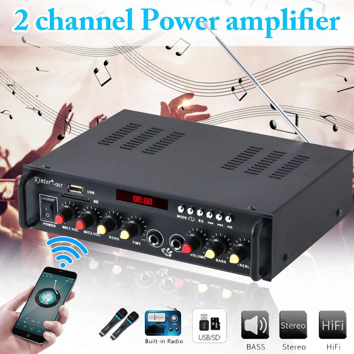 12/220V 2CH 600 Вт Мини HIFI Цифровой bluetooth аудио Мощность усилитель Проекторы для домашнего кинотеатра автомобильный FM Радио стерео плеера
