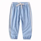 Детские длинные брюки, повседневные Хлопковые Штаны для мальчиков и девочек 100-160 см, модные летние брюки, длинные противомоскитные брюки карамельных цветов