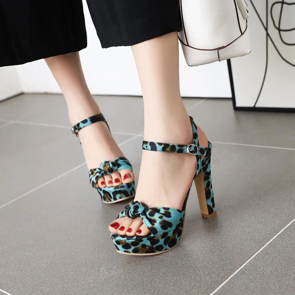 Оригинальные популярные сандалии с леопардовым принтом цвет синий коричневый