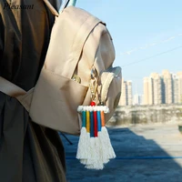 2021 bohemian tassel keychain creative weaving handmade rainbow cotton thread car bag pendant jewelry gift