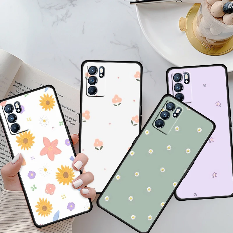 

Beautiful colorful flowers For OPPO Reno 6 5 4 3 2 2Z 2F Z 4F 4SE 4Z 4G 5G Pro Plus Lite Silicone Soft Black Phone Case Shell