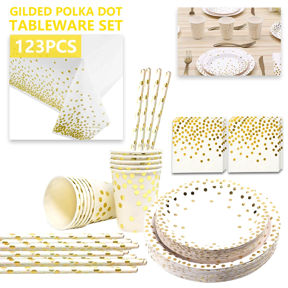 

123Pcs Party Disposable Tableware Set Party Table Decoration Paper Cups Plates Straws Wedding Birthday Party Supplies