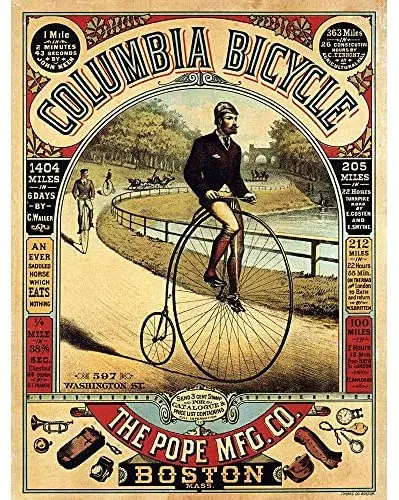 

Penny Farthing Bicycle Boston USA Vintage Advertising Retro Wall Art Print Wall Metal Sign Home Decor Premium 8X12 Inch