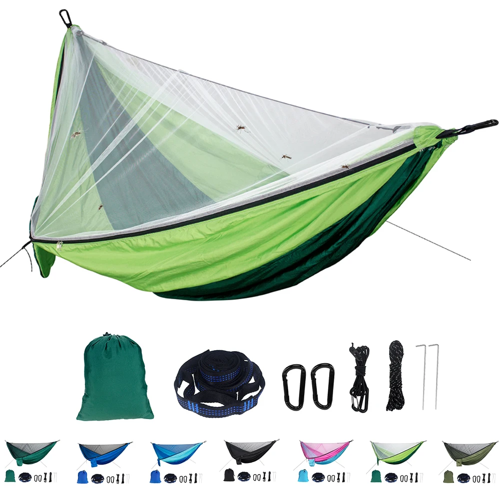

1-2 Person Portable Outdoor Camping Hammock with Mosquito Net High Strength Parachute Fabric Hanging Bed Hunting Sleeping Swing