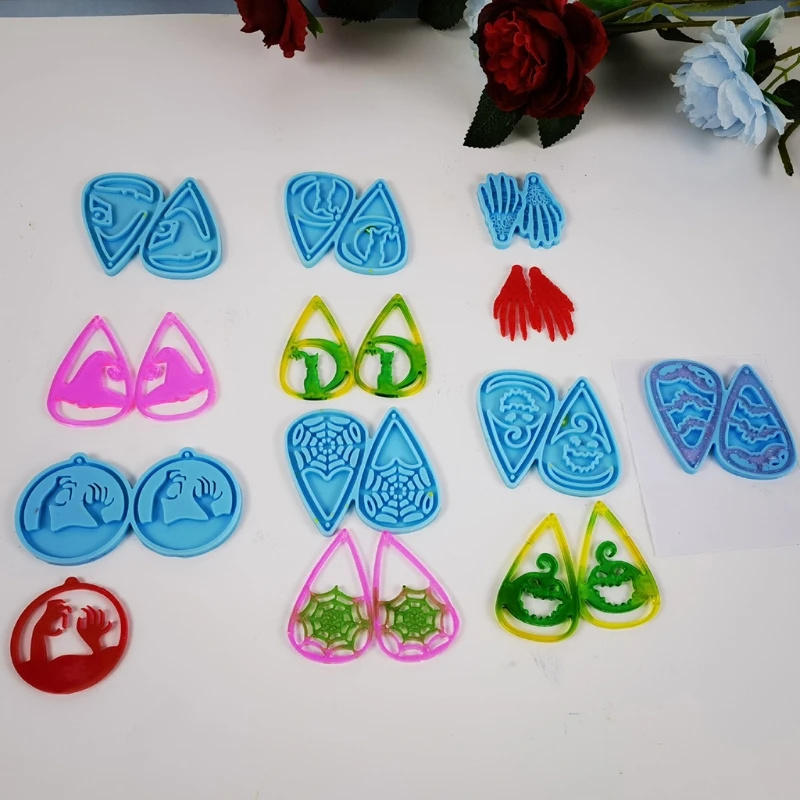 

E56A Halloween Spider Web/Bat Claw/Cat/Pumpkin Head/Bat Silicone Earring Mold Epoxy Resin Casting Jewelry Making Diy Craft